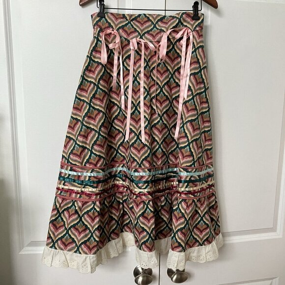 Vintage Handmade A-line Skirt Womens 80s Geometric Country Cottage Coquette 90s - Picture 1 of 9